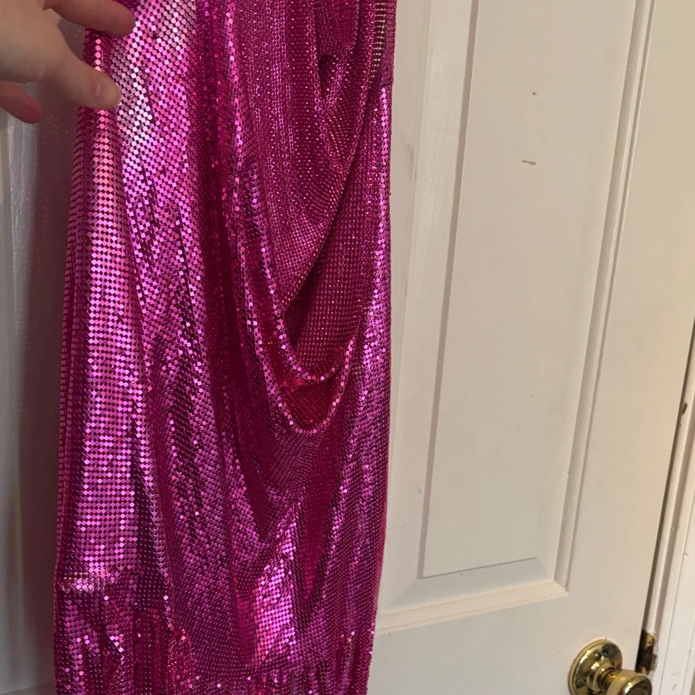 8 Other Reasons Metallic Fuchsia Halter Fringe Mini Dress - Picture 7 of 7